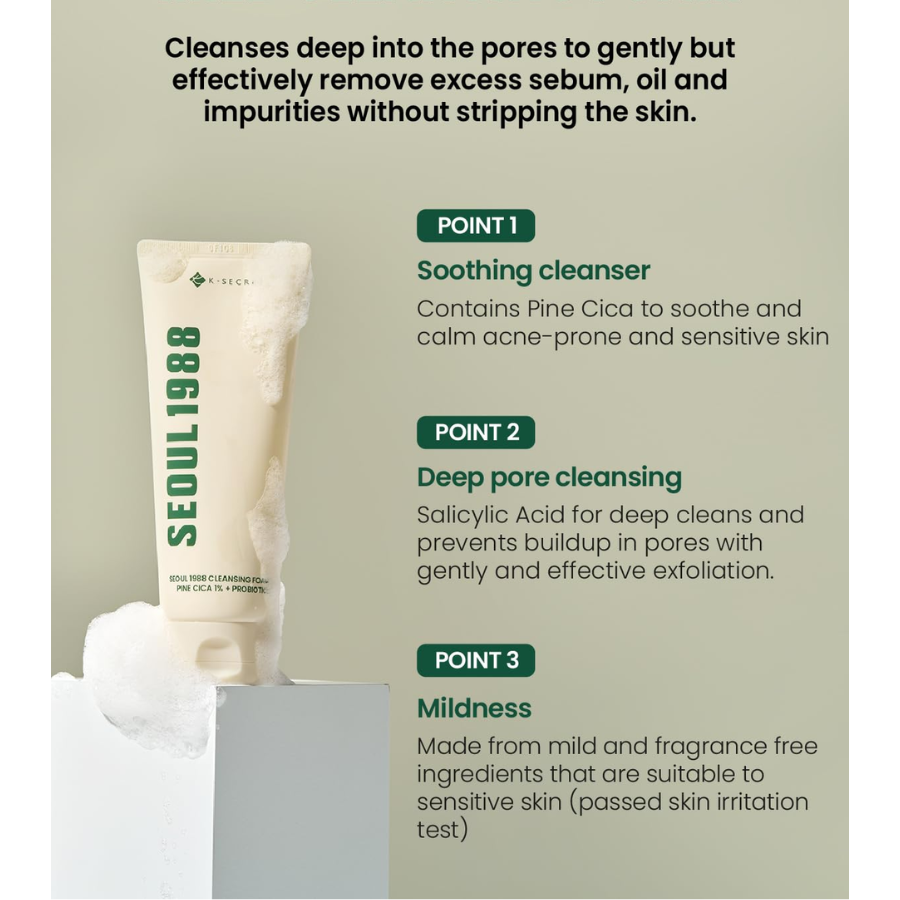 [K-SECRET] SEOUL 1988 Cleansing Foam : Pine Cica 1% + Probiotics
